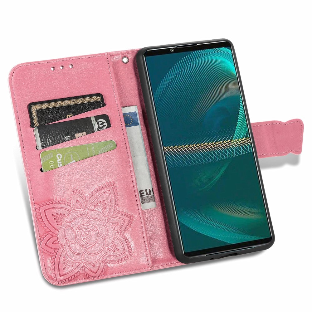 Læderetui Sommerfugle Sony Xperia 5 III Lyserød