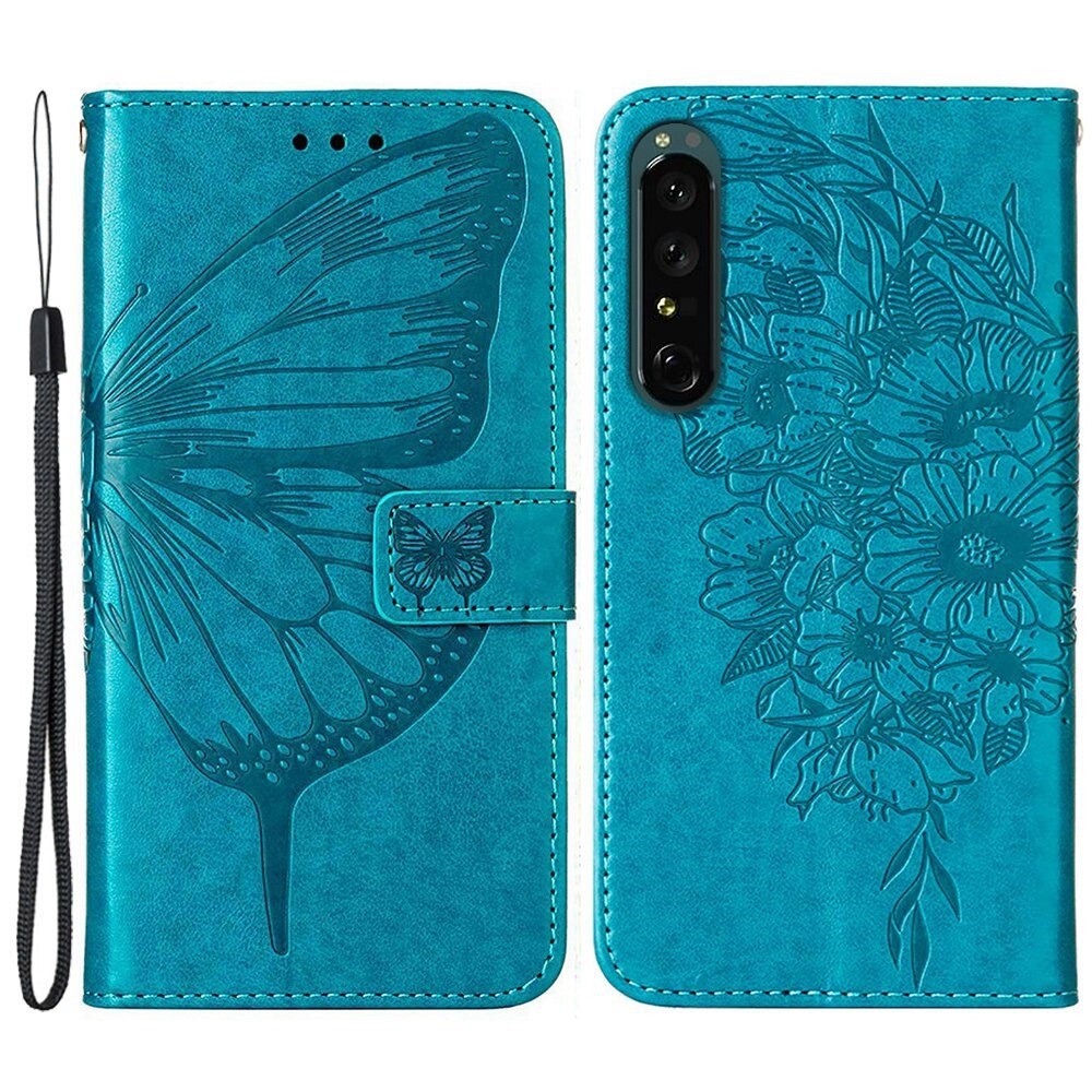 Læderetui Sommerfugle Sony Xperia 1 IV Blå