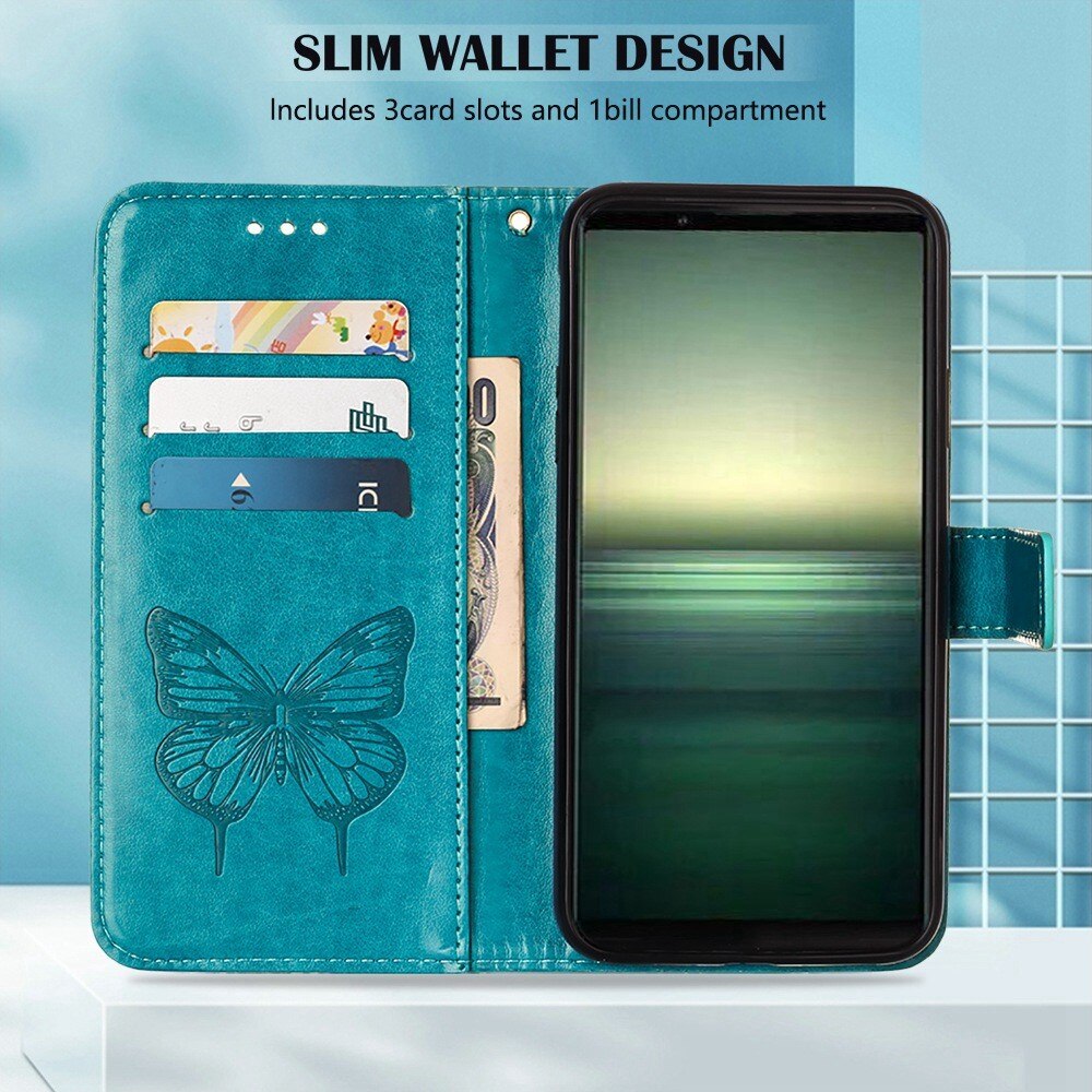 Læderetui Sommerfugle Sony Xperia 1 IV Blå