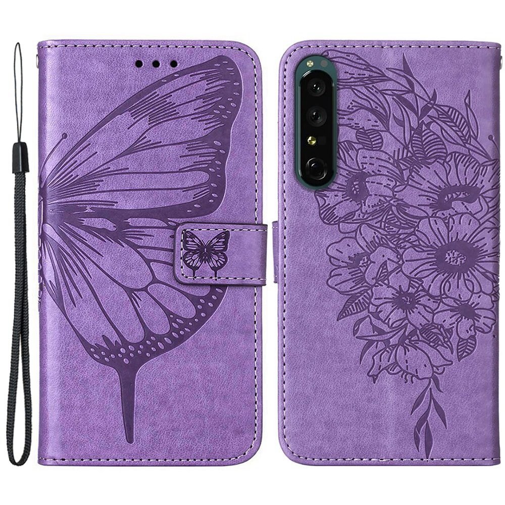 Læderetui Sommerfugle Sony Xperia 1 IV Lilla