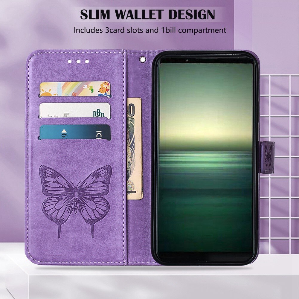 Læderetui Sommerfugle Sony Xperia 1 IV Lilla