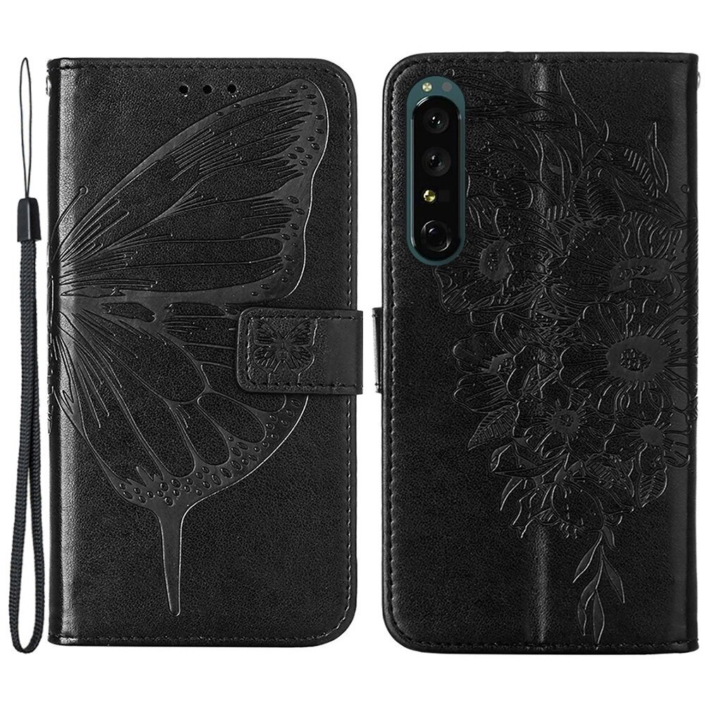 Læderetui Sommerfugle Sony Xperia 1 IV Sort
