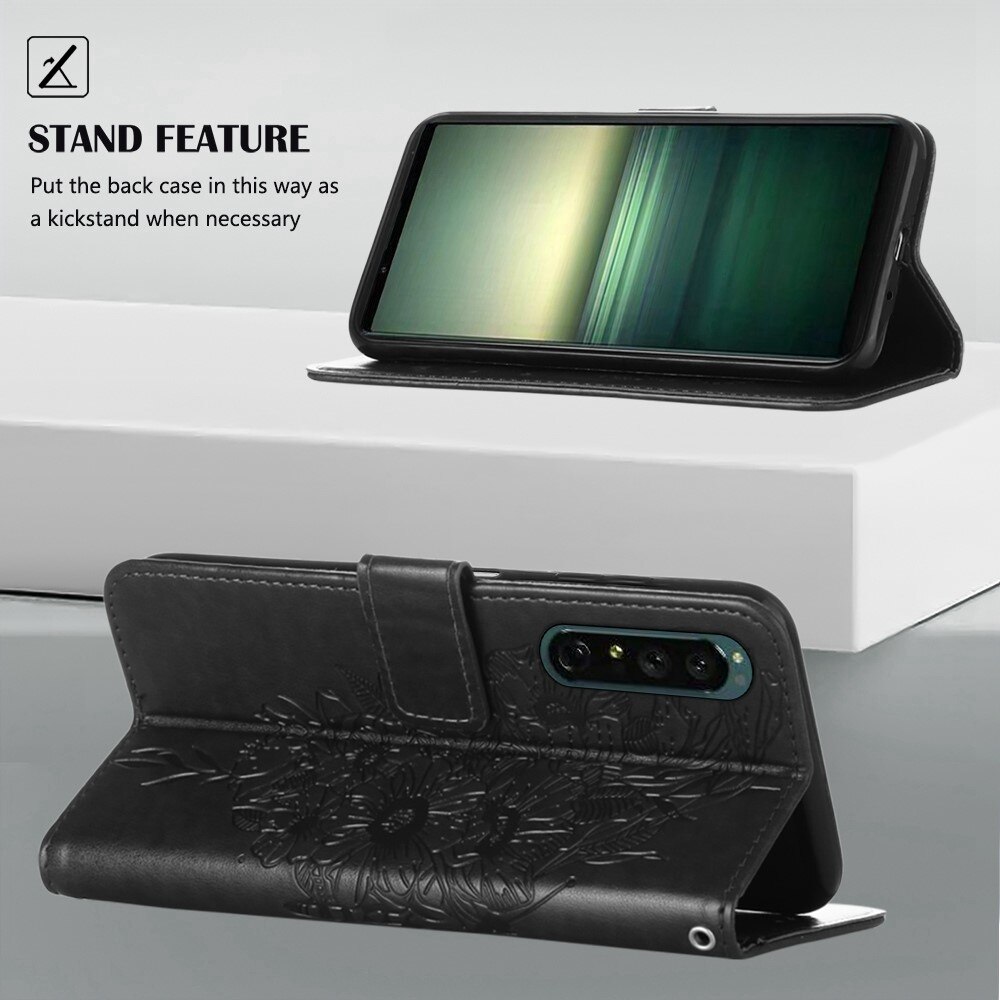 Læderetui Sommerfugle Sony Xperia 1 IV Sort