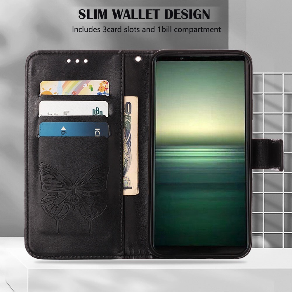 Læderetui Sommerfugle Sony Xperia 1 IV Sort