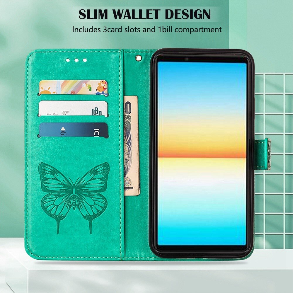 Læderetui Sommerfugle Sony Xperia 10 IV Grøn
