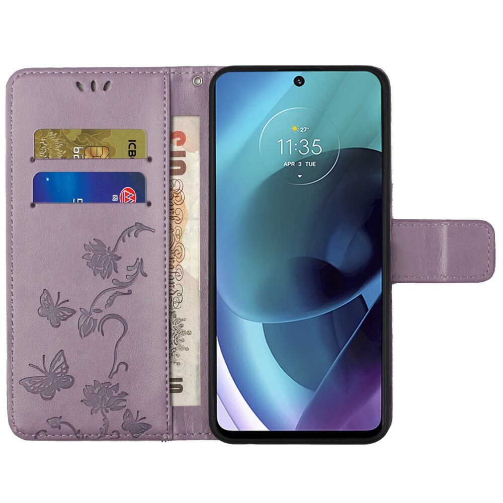 Læderetui Sommerfugle Motorola Moto G51 Lilla