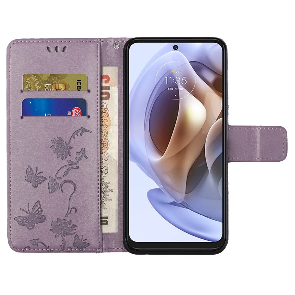 Læderetui Sommerfugle Motorola Moto G31/Moto G41 Lilla