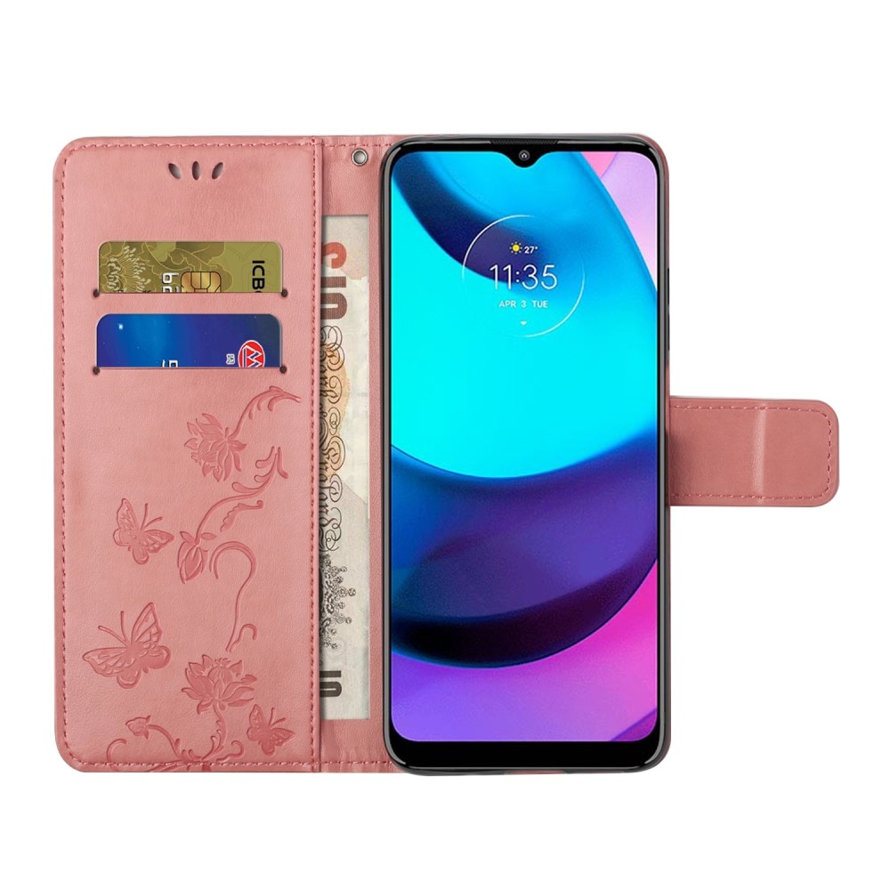 Læderetui Sommerfugle Motorola Moto E20/Moto E40 Lyserød