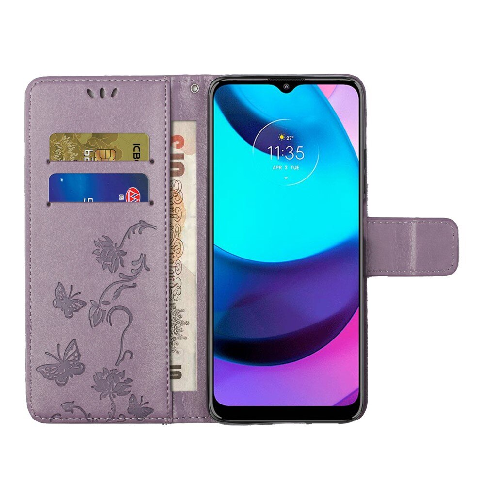 Læderetui Sommerfugle Motorola Moto E20/Moto E40 Lilla