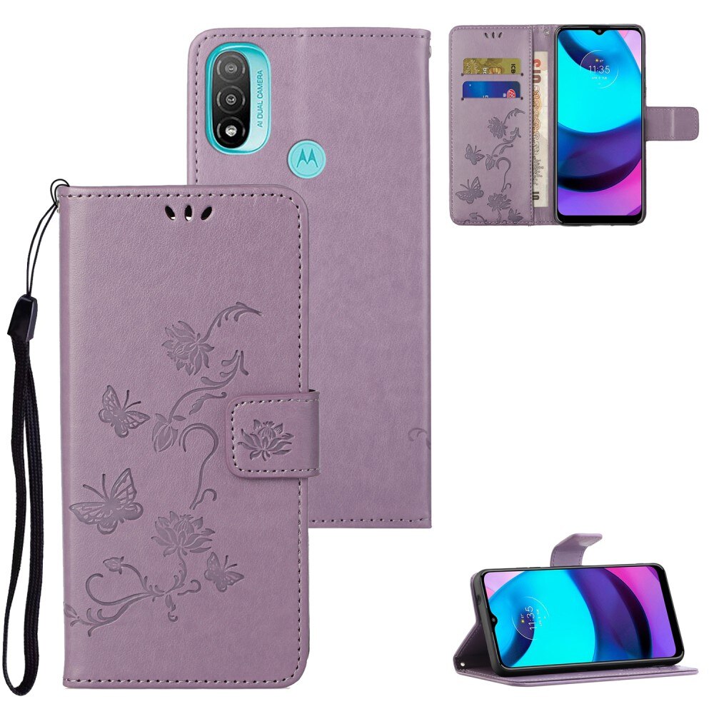 Læderetui Sommerfugle Motorola Moto E20/Moto E40 Lilla