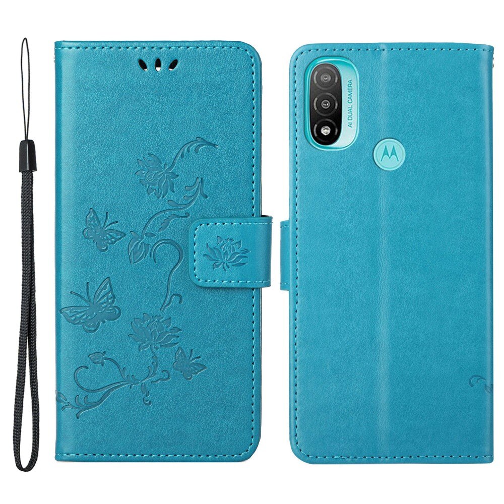 Læderetui Sommerfugle Motorola Moto E20/Moto E40 Blå