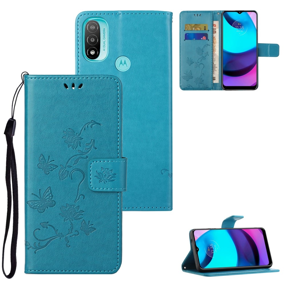 Læderetui Sommerfugle Motorola Moto E20/Moto E40 Blå