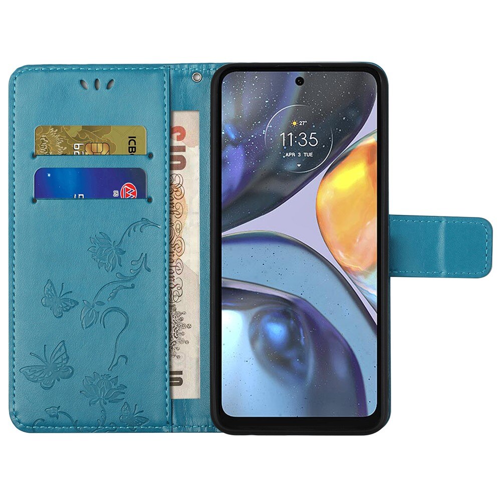 Læderetui Sommerfugle Motorola Moto G22 Blå