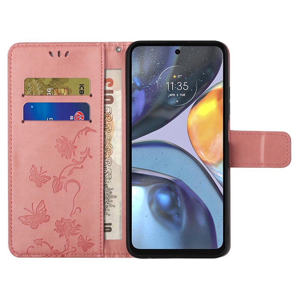 Læderetui Sommerfugle Motorola Moto G22 Lyserød