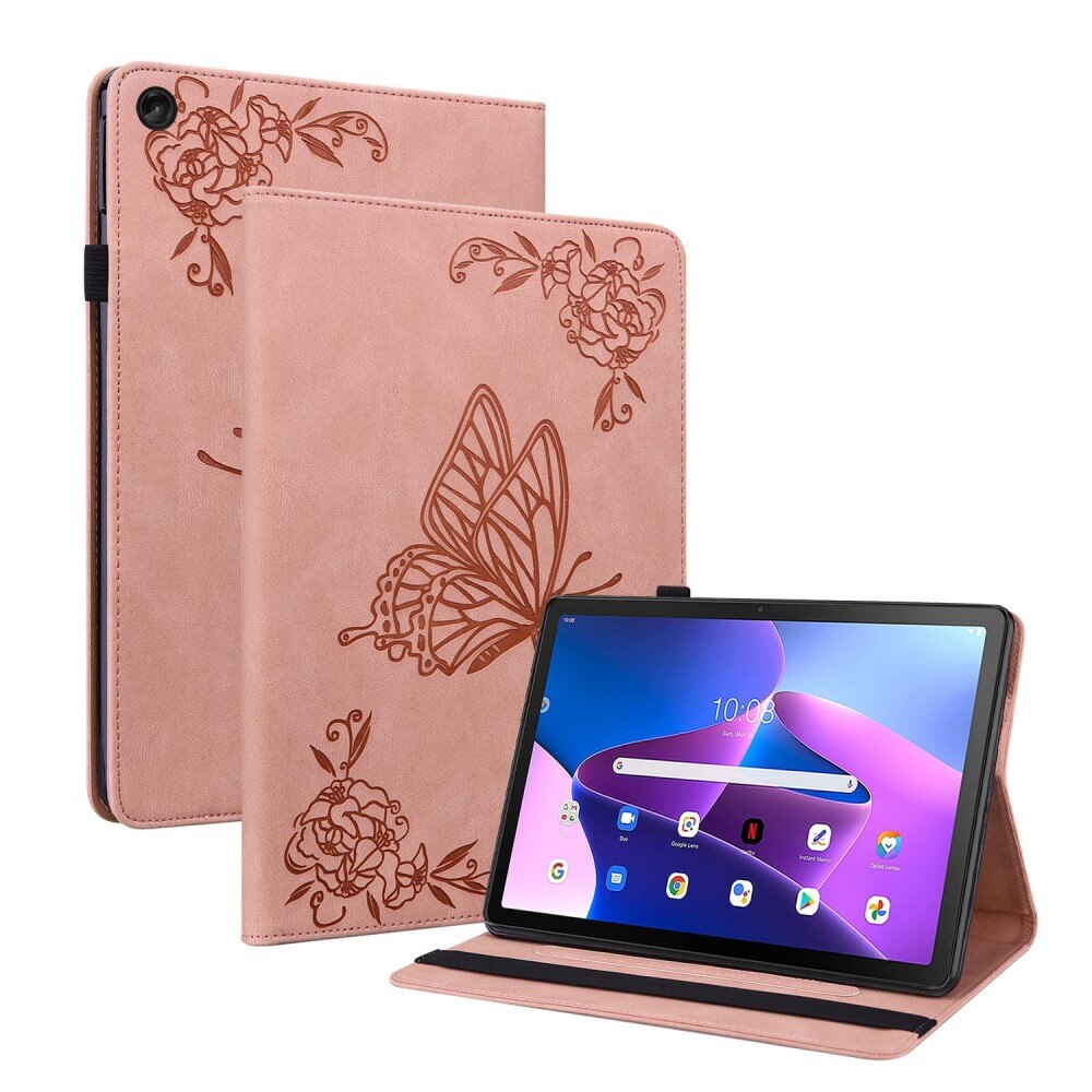 Læderetui Sommerfugle Lenovo Tab M10 Plus (3rd gen) lyserød