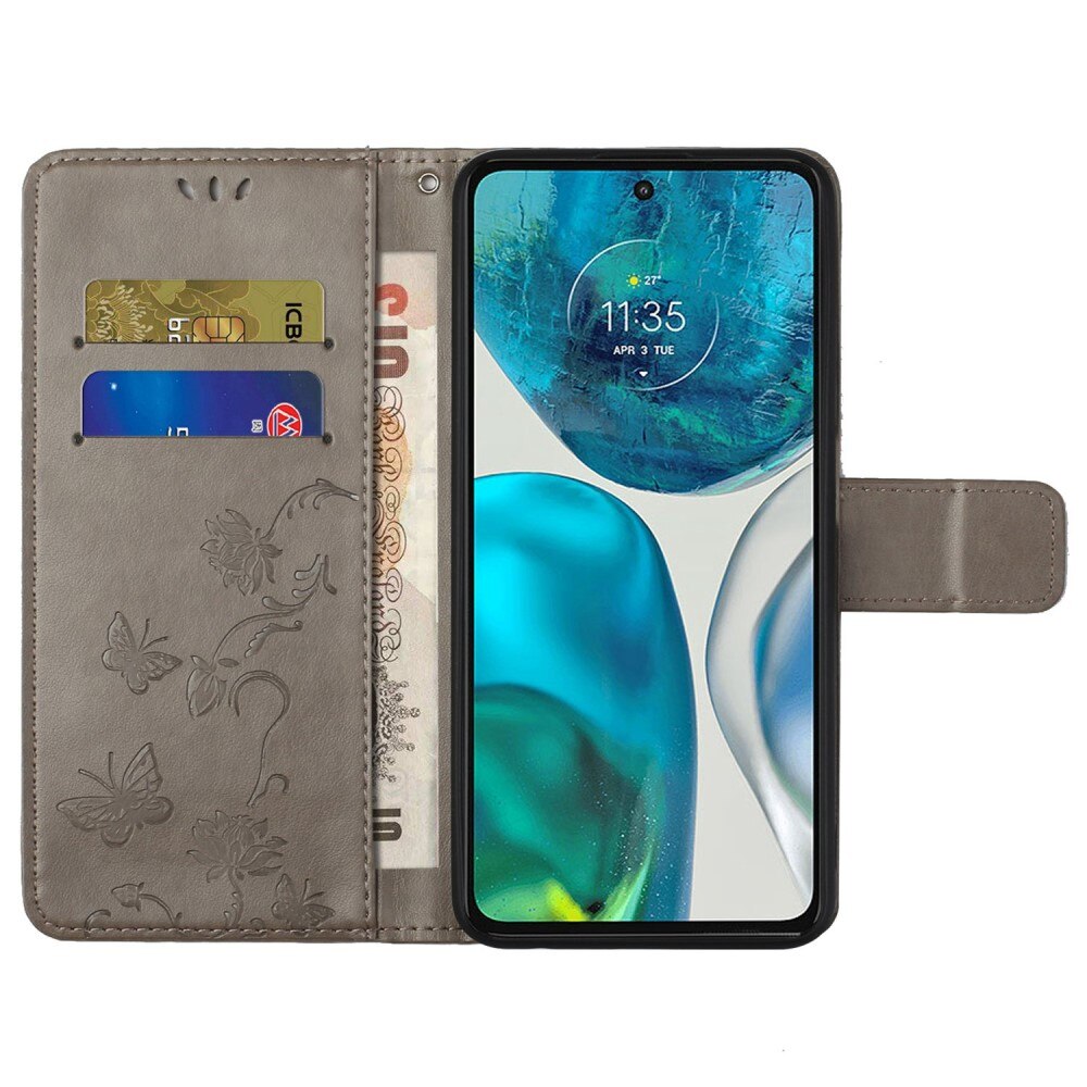 Læderetui Sommerfugle Motorola Moto G52 Grå