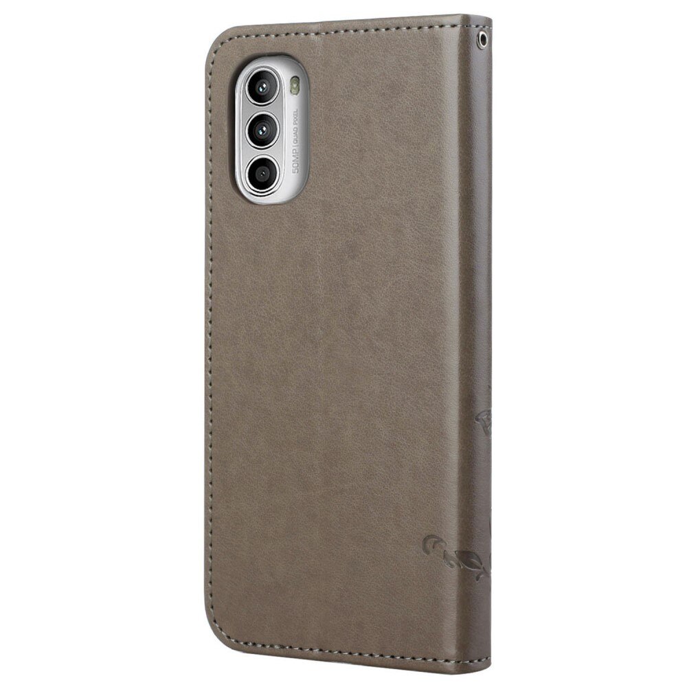 Læderetui Sommerfugle Motorola Moto G52 Grå