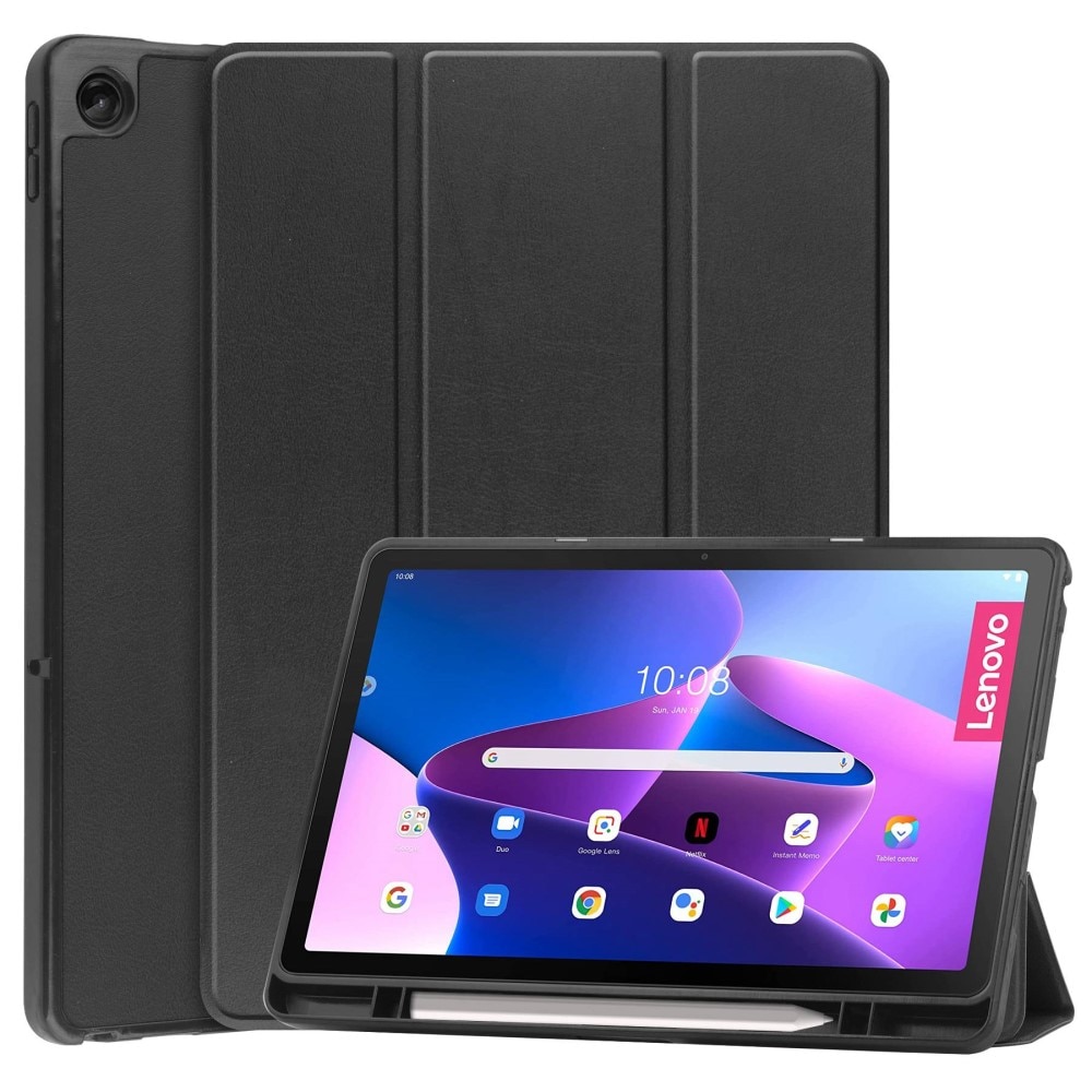  Lenovo Tab M10 Plus (3rd gen) Etui Tri-fold med Pencil-holder Sort