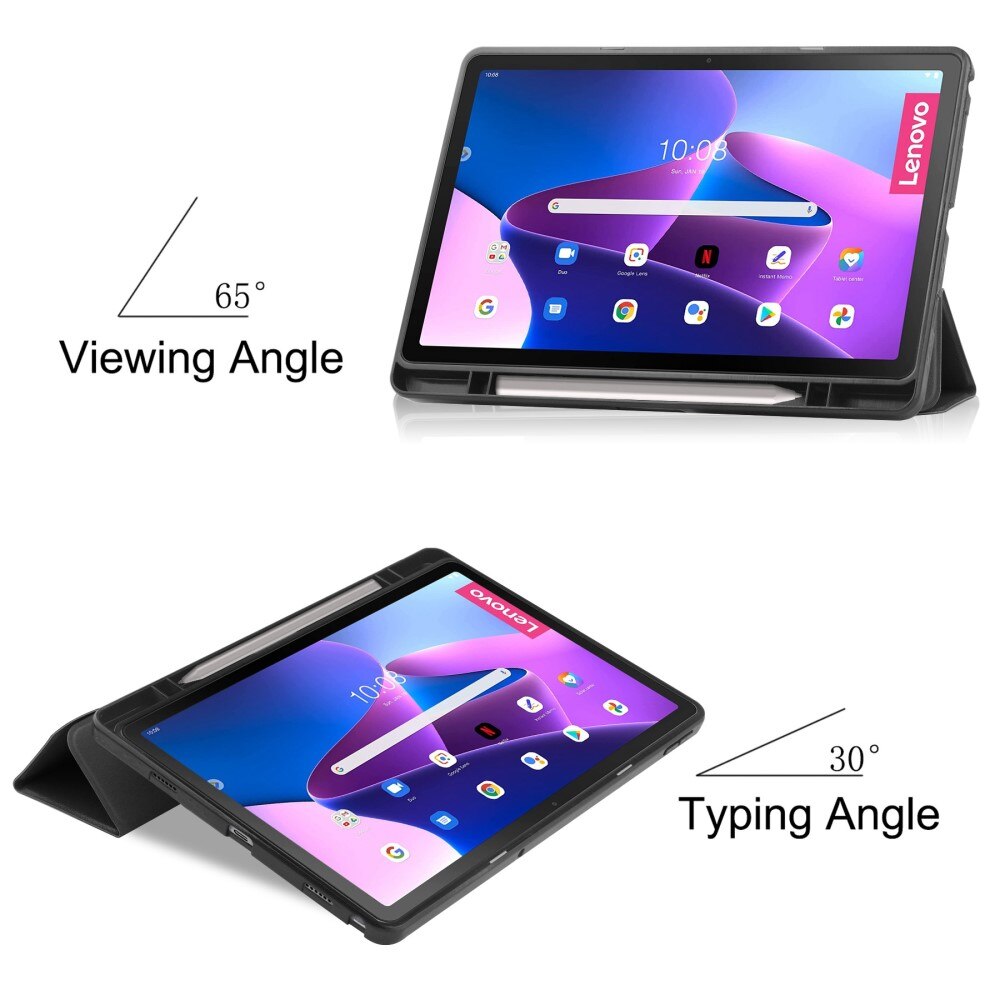  Lenovo Tab M10 Plus (3rd gen) Etui Tri-fold med Pencil-holder Sort
