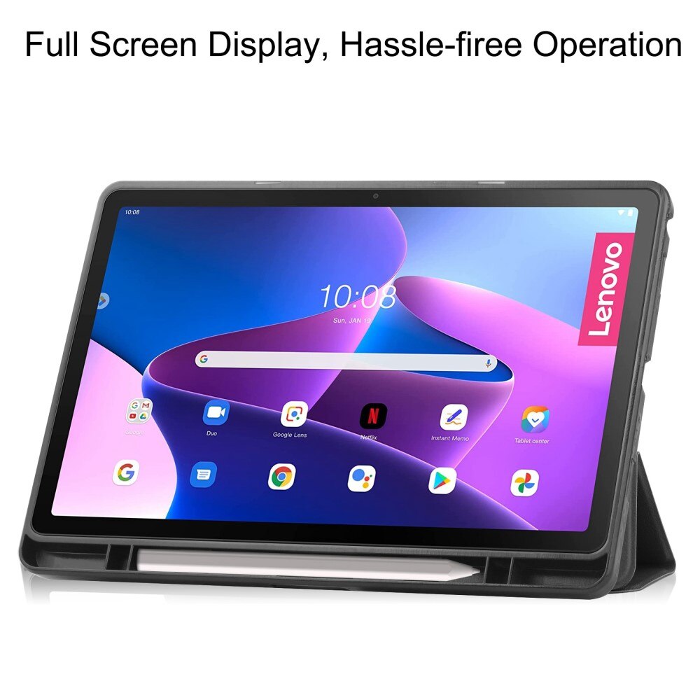  Lenovo Tab M10 Plus (3rd gen) Etui Tri-fold med Pencil-holder Sort