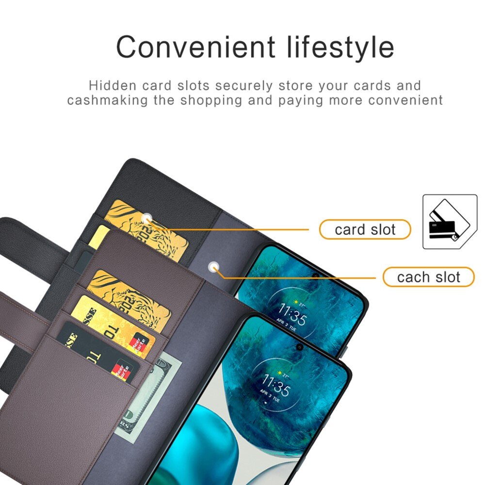 Ægte Læderetui Motorola Moto G52/G82 sort