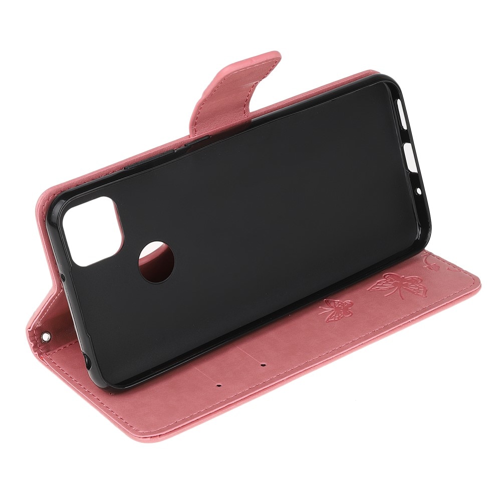 Læderetui Sommerfugle Xiaomi Redmi 9C lyserød
