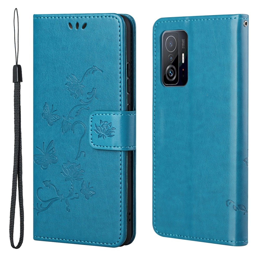 Læderetui Sommerfugle Xiaomi 11T/11T Pro Blå