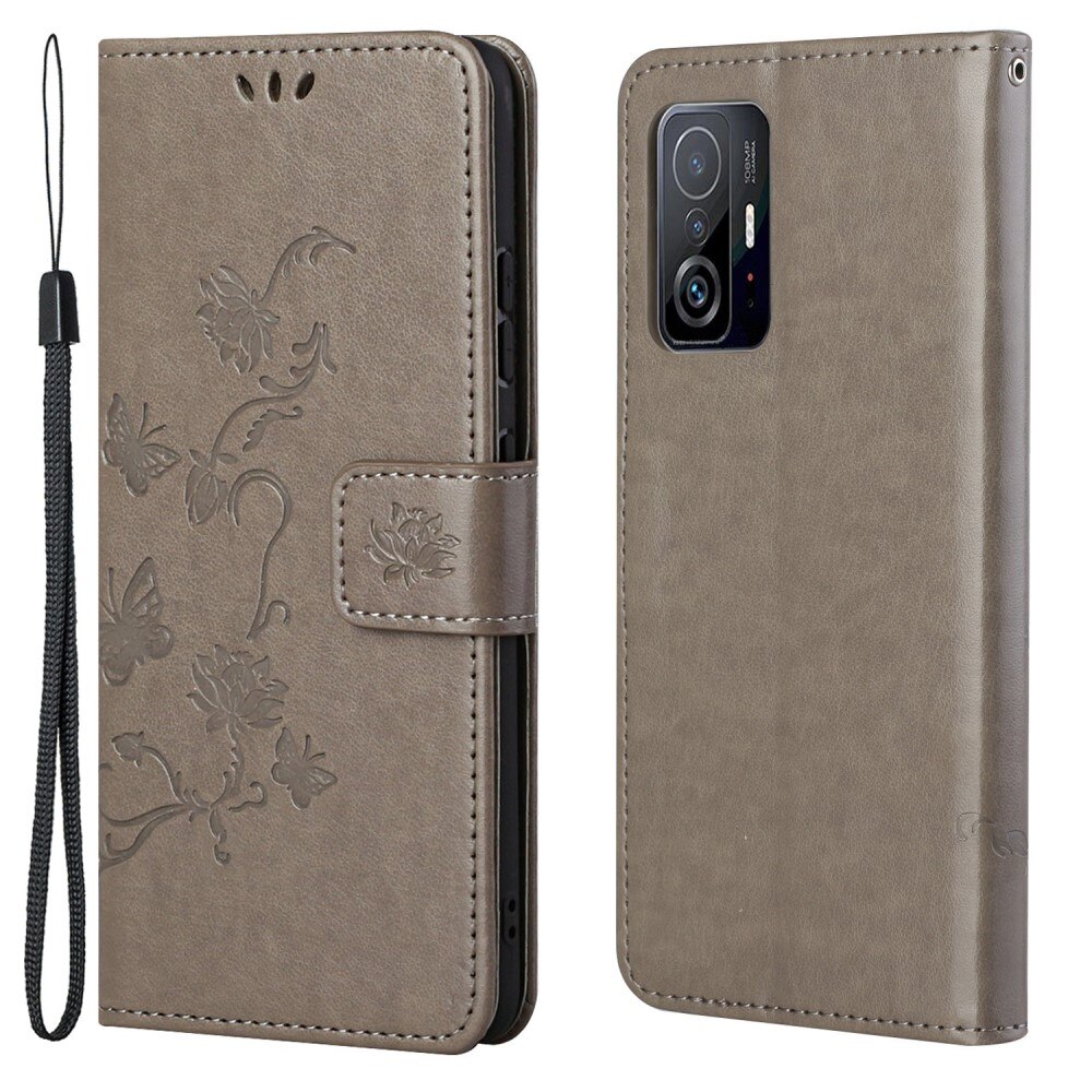 Læderetui Sommerfugle Xiaomi 11T/11T Pro Grå
