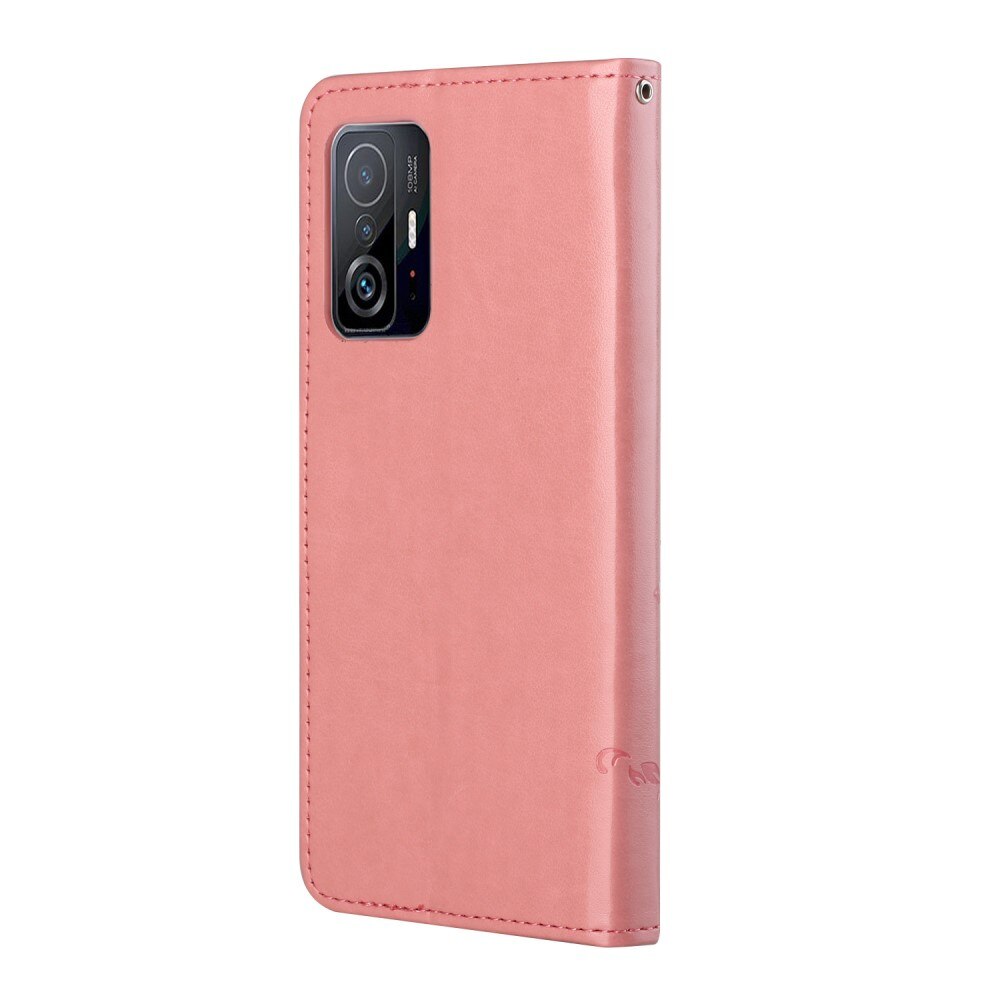 Læderetui Sommerfugle Xiaomi 11T/11T Pro Lyserød