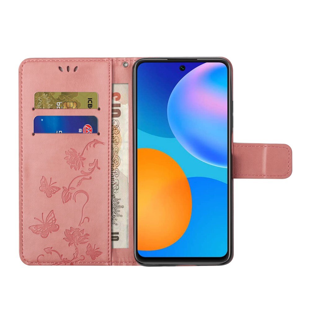 Læderetui Sommerfugle Xiaomi Redmi Note 11 lyserød