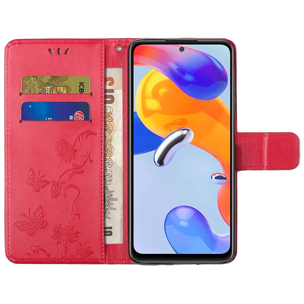 Læderetui Sommerfugle Xiaomi Redmi Note 11 Pro Rød