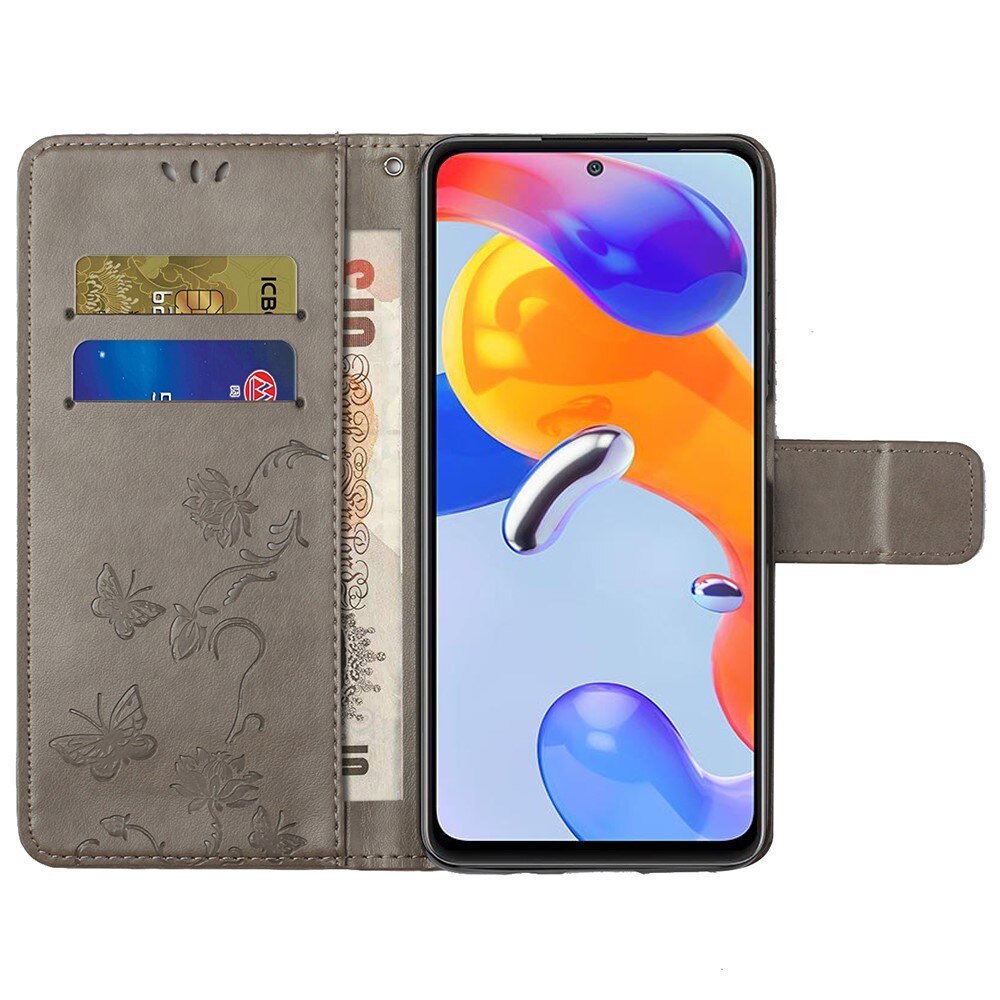 Læderetui Sommerfugle Xiaomi Redmi Note 11 Pro Grå