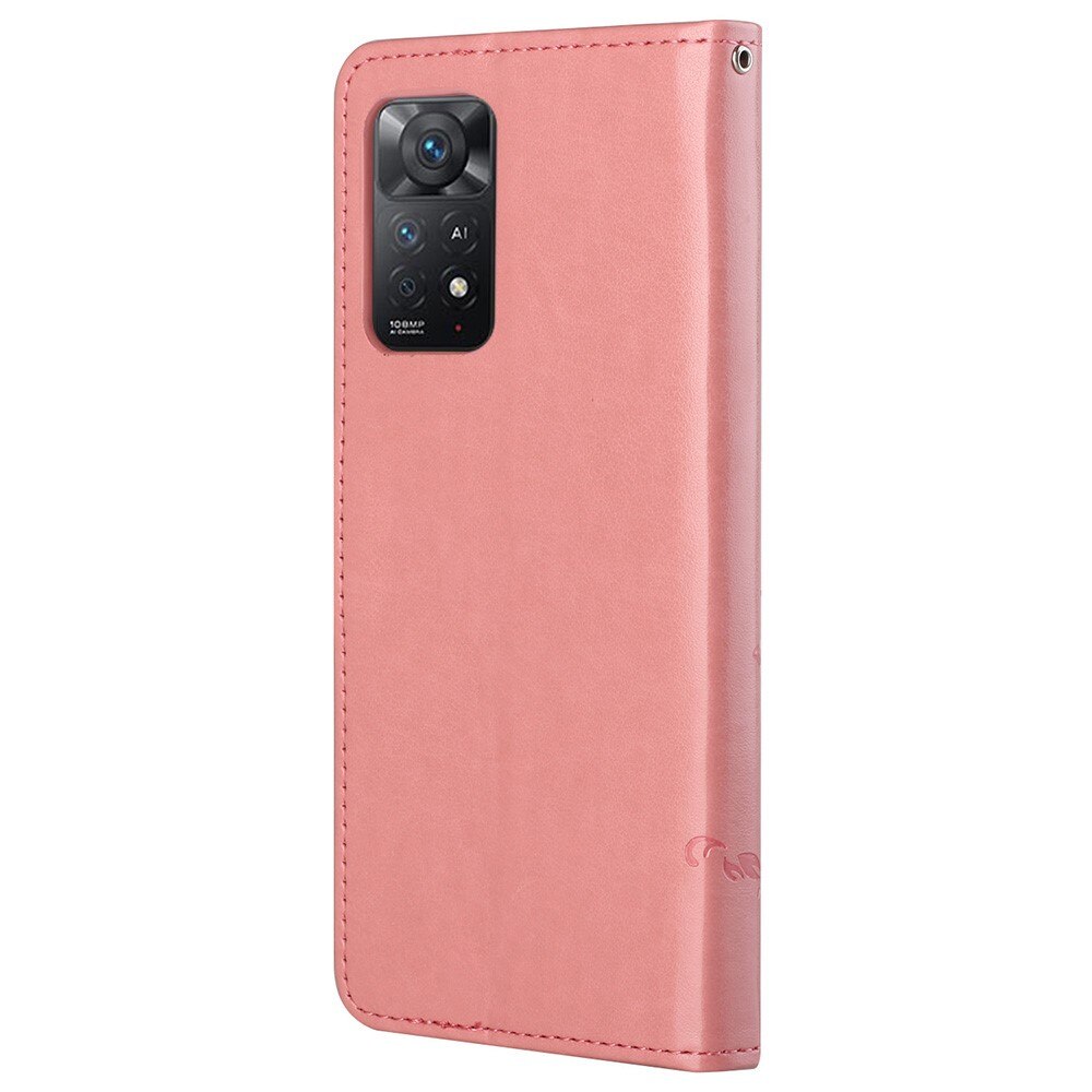 Læderetui Sommerfugle Xiaomi Redmi Note 11 Pro lyserød