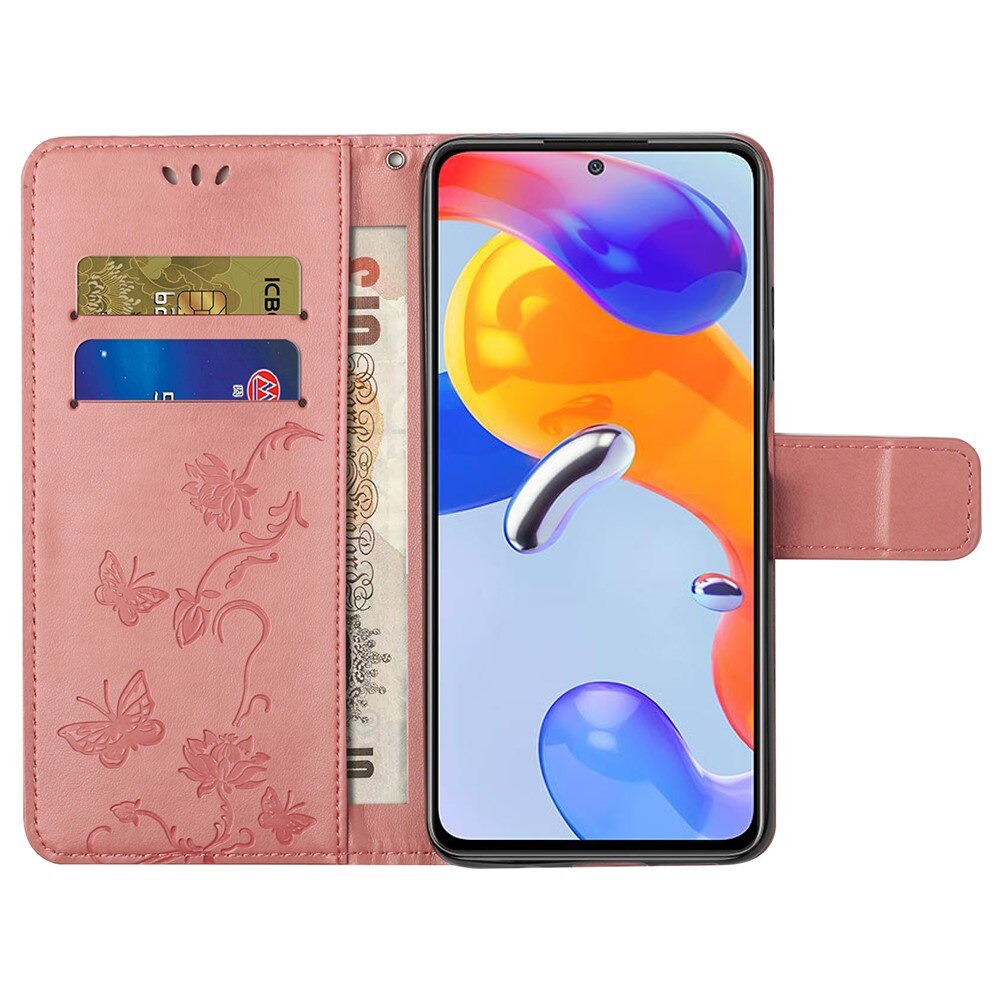 Læderetui Sommerfugle Xiaomi Redmi Note 11 Pro Lyserød