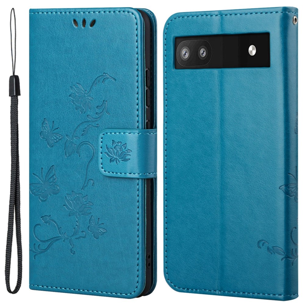 Læderetui Sommerfugle Google Pixel 6a Blå