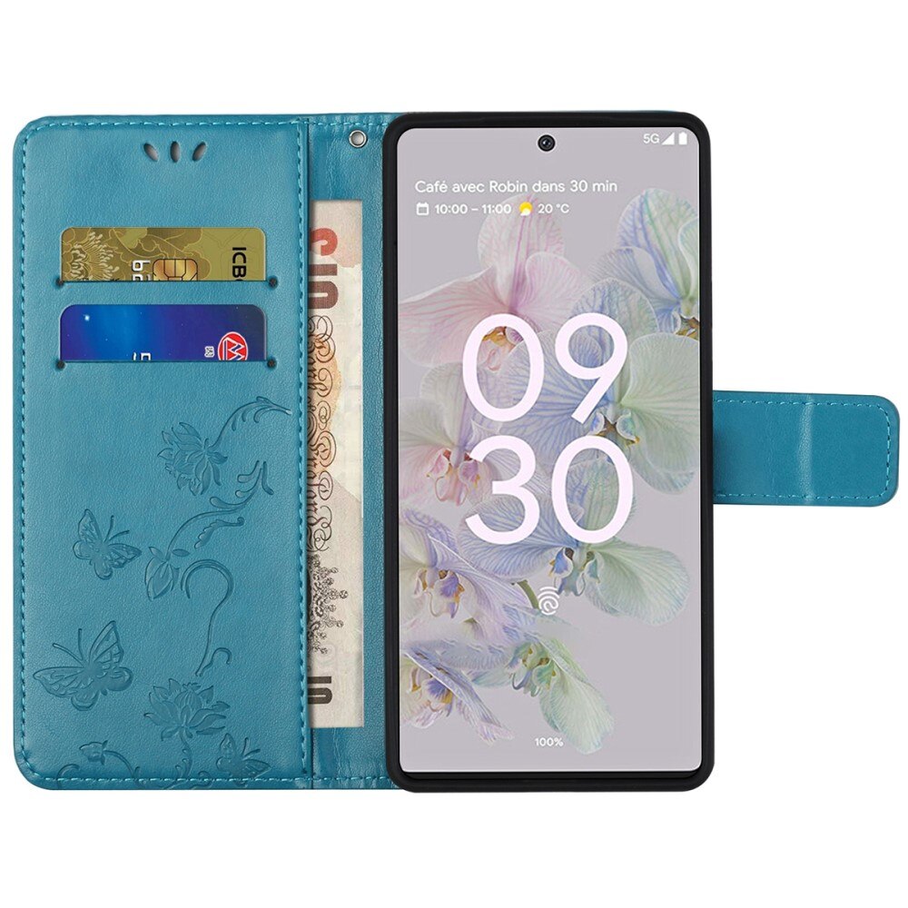 Læderetui Sommerfugle Google Pixel 6a Blå