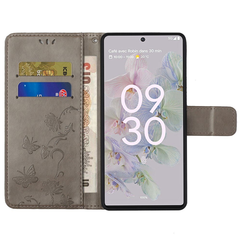Læderetui Sommerfugle Google Pixel 6a Grå