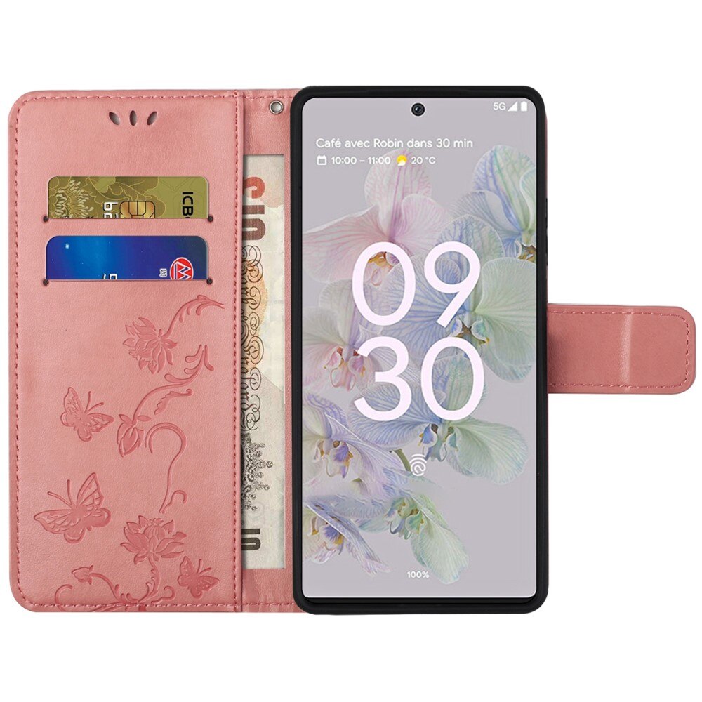Læderetui Sommerfugle Google Pixel 6a Lyserød