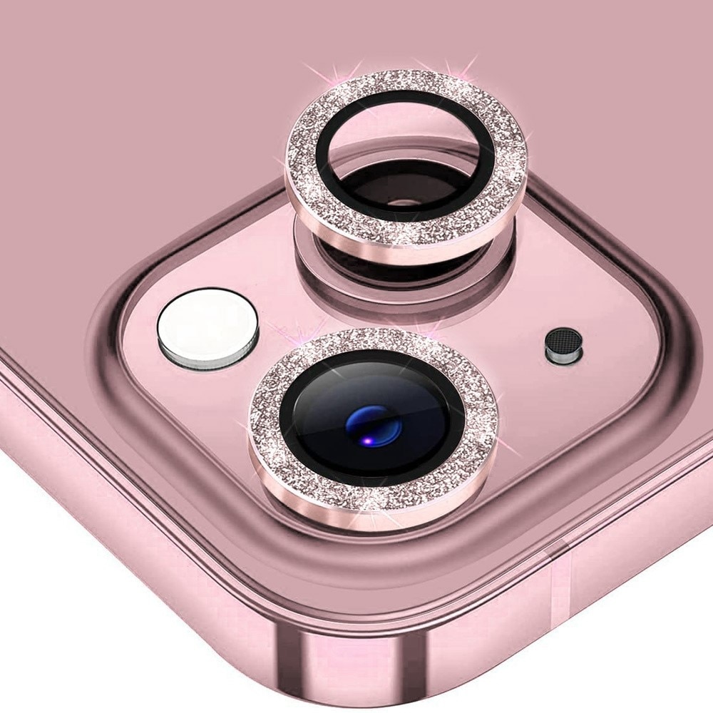 Glitter Linsebeskytter Aluminium iPhone 13/13 Mini lyserød