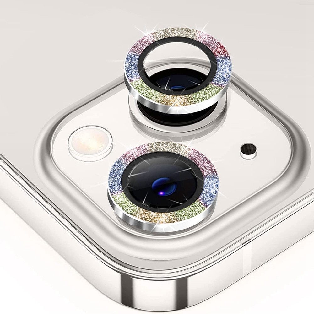 Glitter Linsebeskytter Aluminium iPhone 13/13 Mini regnbue