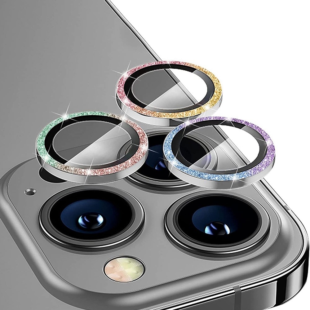 Glitter Linsebeskytter Aluminium iPhone 13 Pro/13 Pro Max regnbue