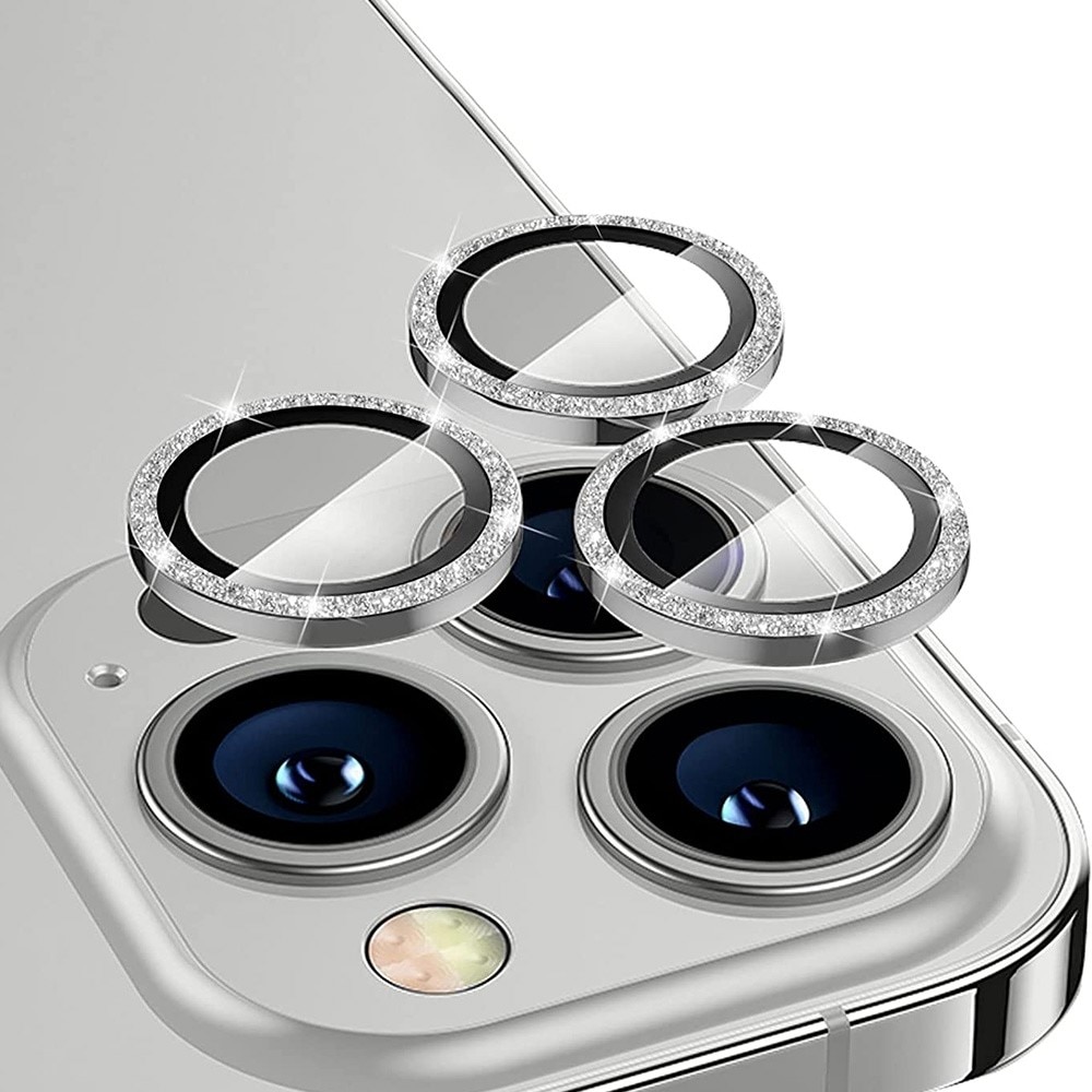 Glitter Linsebeskytter Aluminium iPhone 13 Pro Max sølv