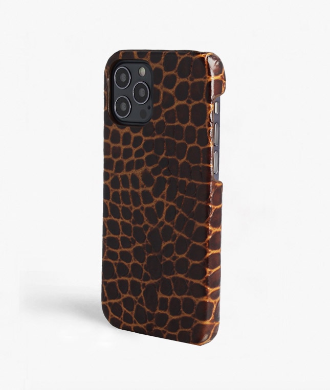 Cover iPhone 12/iPhone 12 Pro Small Croco Brun