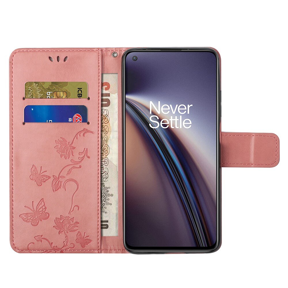 Læderetui Sommerfugle  OnePlus Nord 2 5G Lyserød