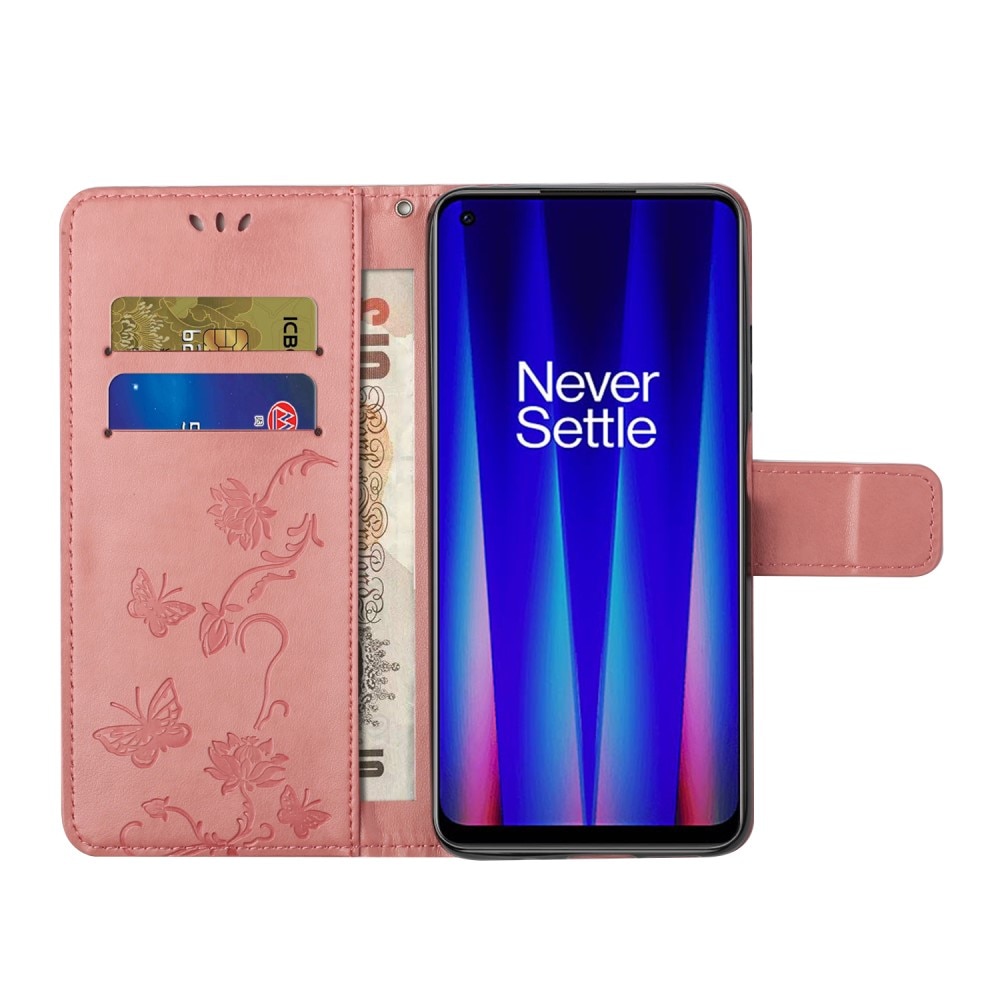 Læderetui Sommerfugle  OnePlus Nord CE 5G Lyserød