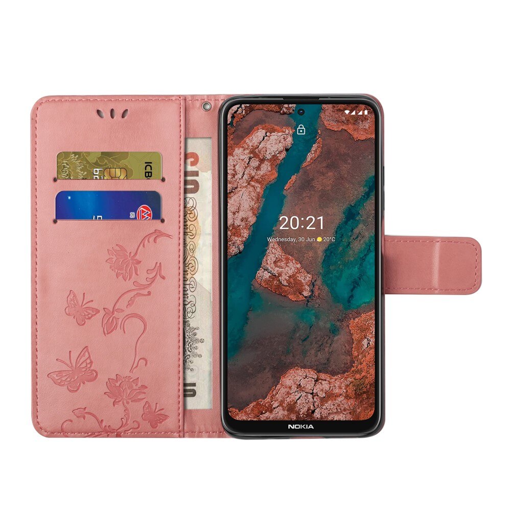 Læderetui Sommerfugle Nokia X20/X10 Lyserød