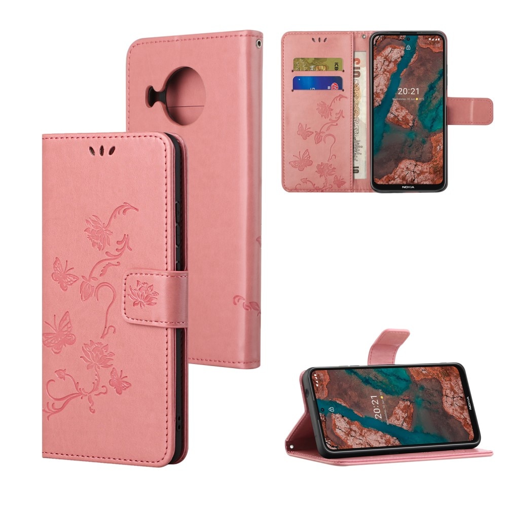 Læderetui Sommerfugle Nokia X20/X10 Lyserød