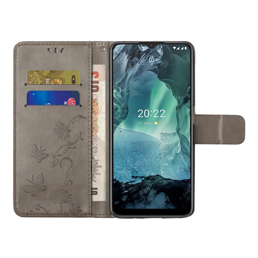 Læderetui Sommerfugle  Nokia G11/Nokia G21 Grå