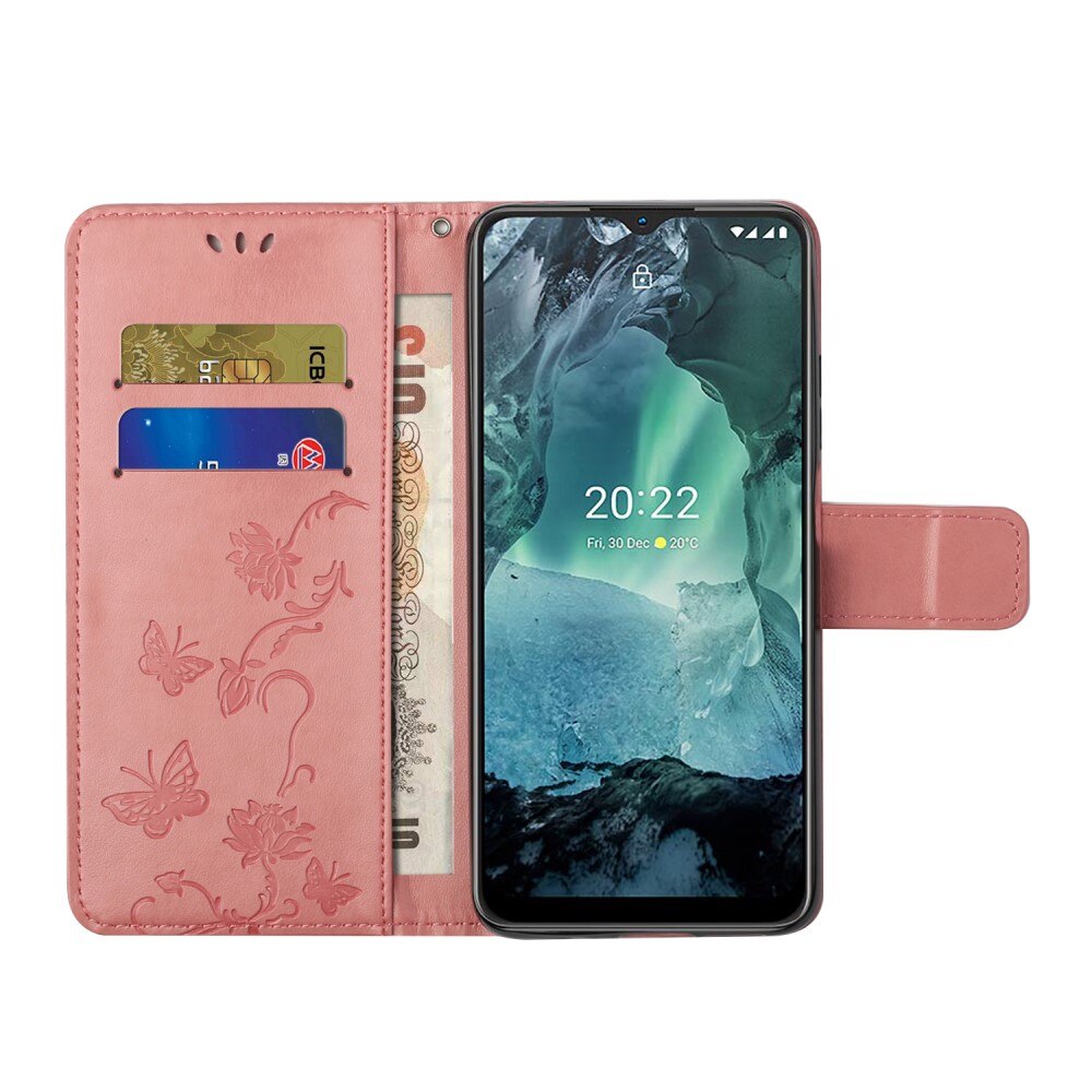 Læderetui Sommerfugle  Nokia G11/Nokia G21 Lyserød