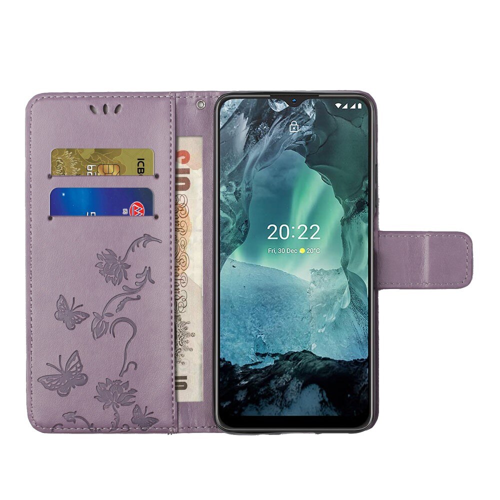Læderetui Sommerfugle  Nokia G11/Nokia G21 Lilla